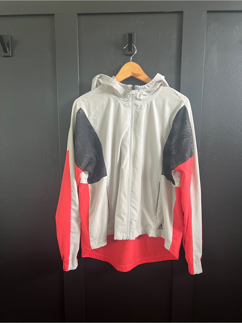 adidas Light Gray, Coral & Black Men’s Hooded Windbreaker
